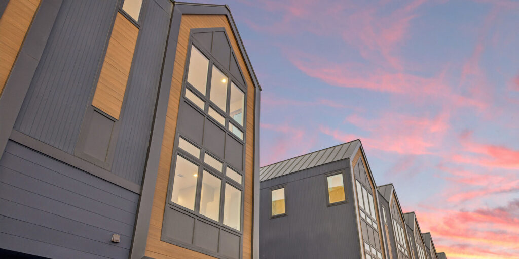 Exterior view of 4101 Menchaca Road, showcasing the 78704 home's facade at sunset