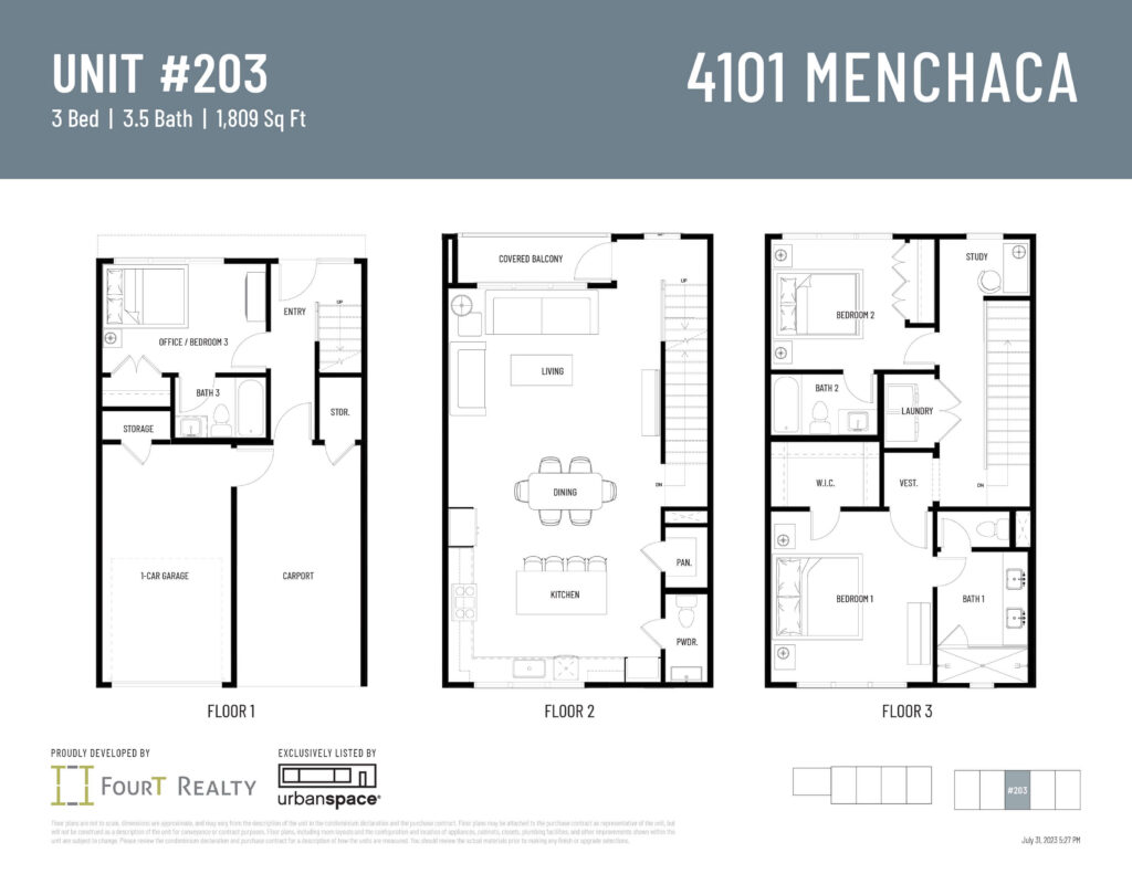 Unit 203 floor plan at 4101 Menchaca. 1,809 sqft 3-bed, 3.5-bath residence in building 2 near community amenities. Click to expand.
