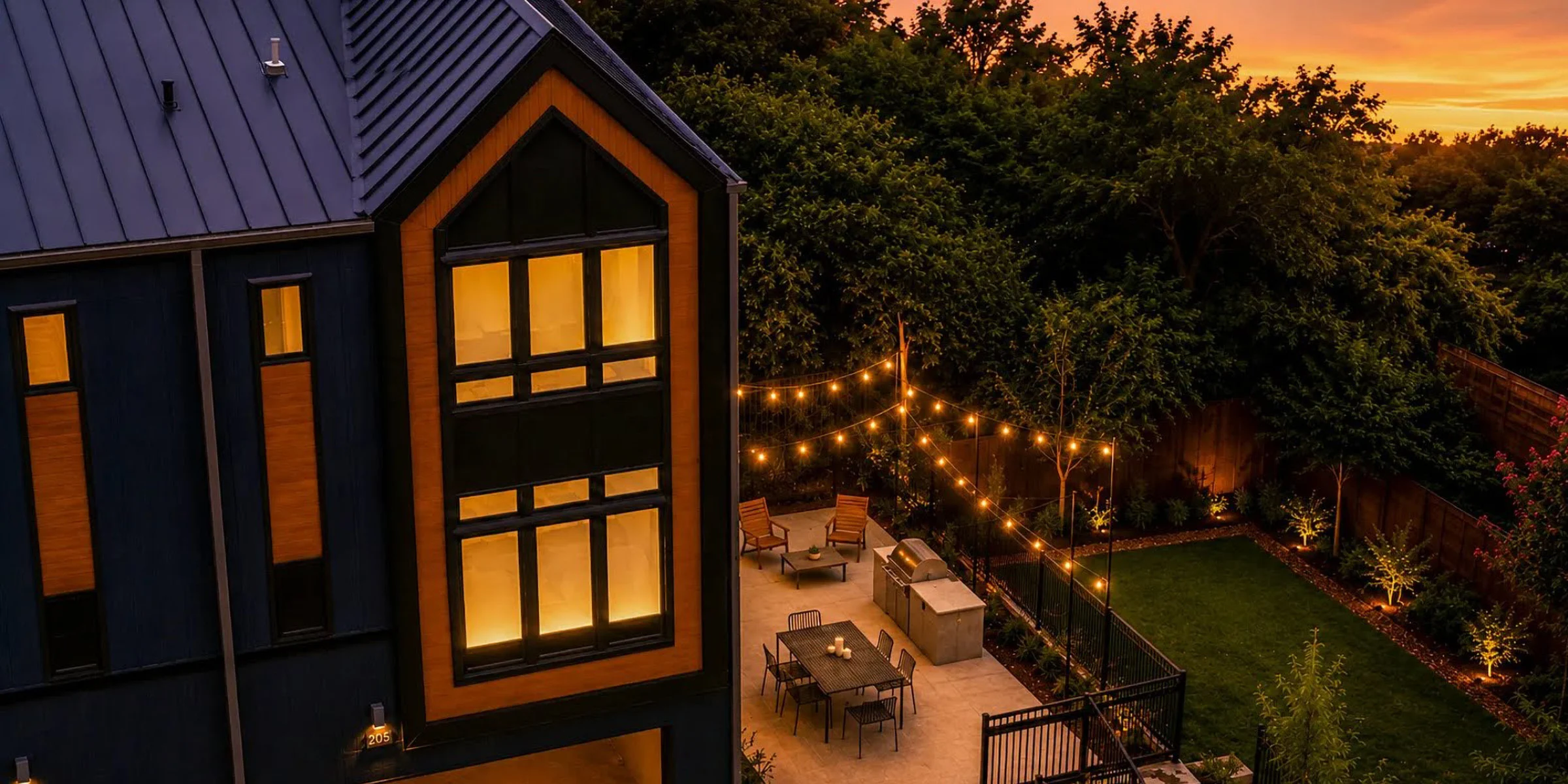 Aerial rendering of the shared outdoor amenity space at 4101 Menchaca Road, Austin, TX 78704